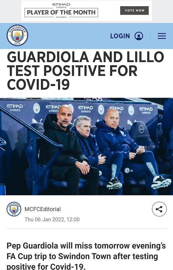 Pep Guardiola Positif Covid-19